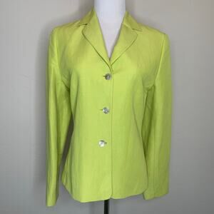 Casual Corner Vintage Linen Blazer Chartreuse Green Sz 4